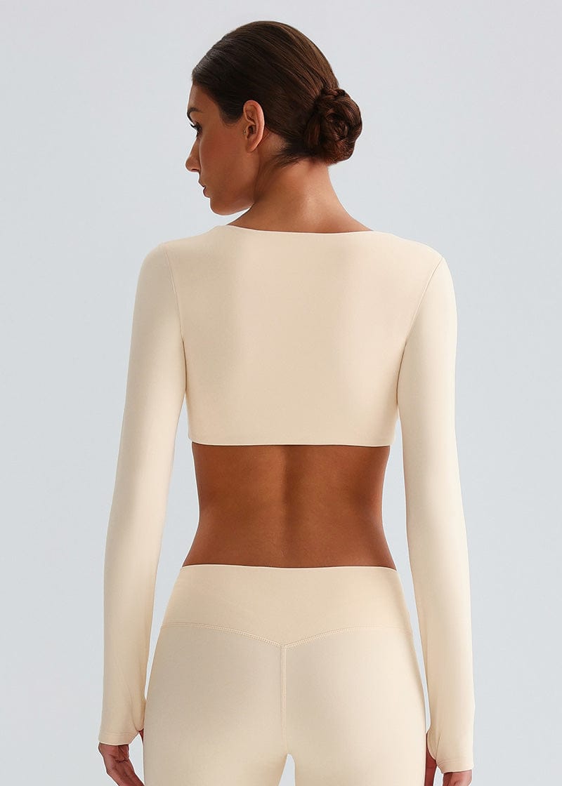 SISQUEEN Twist Crop Long Sleeve Shirt – Yoga Workout Top-White Sports Top-29