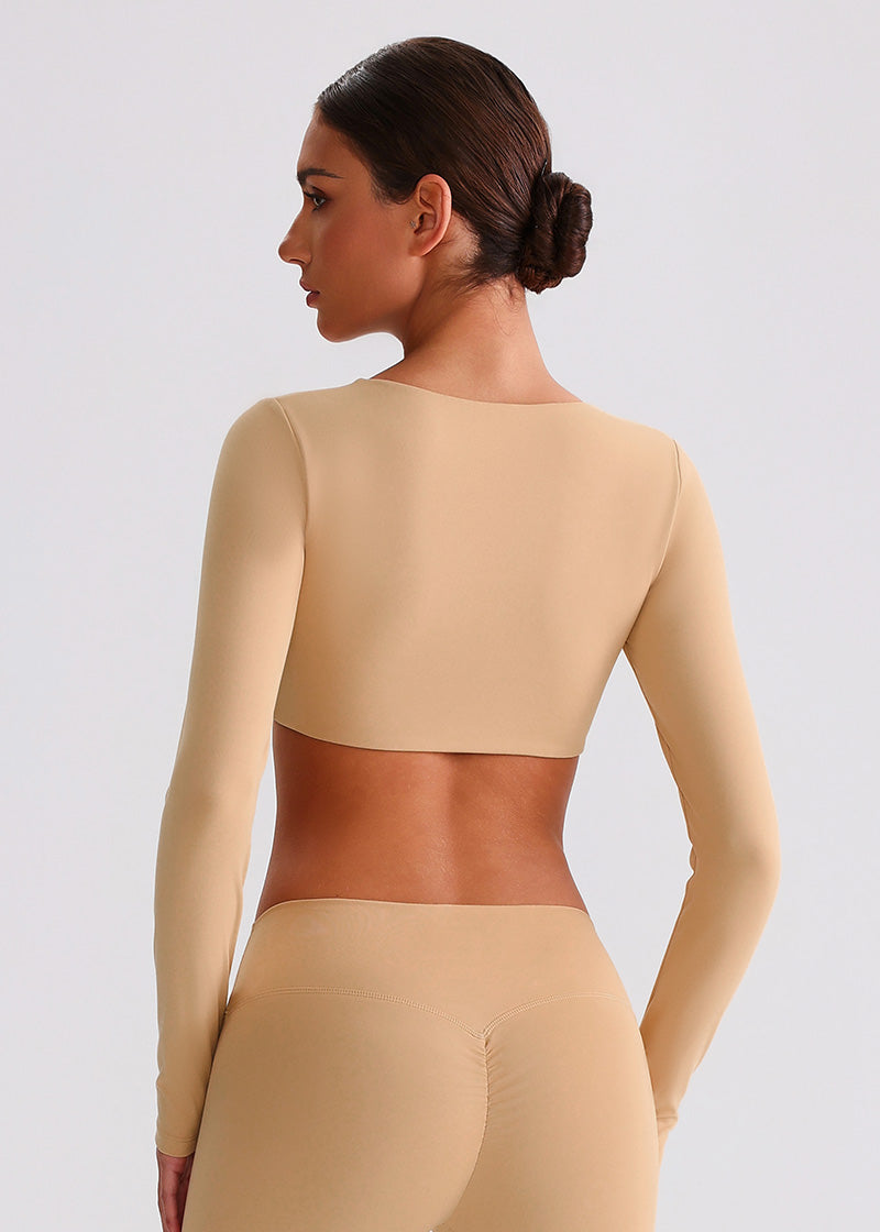 SISQUEEN Twist Crop Long Sleeve Shirt – Yoga Workout Top-Brown Sports Top-26