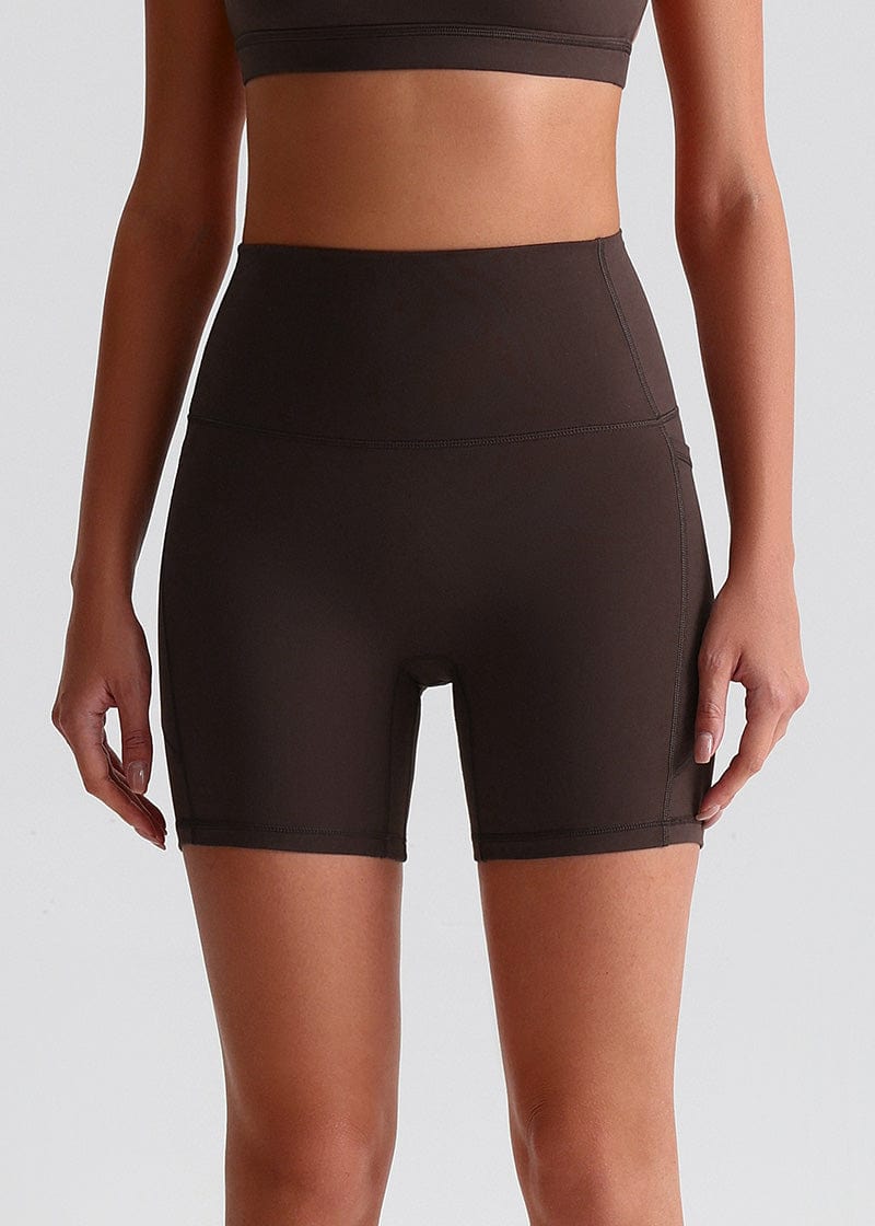 SisFlow™ No Line Yoga Pockets Shorts-Colorful Workout Shorts-Chocolate Brown-1