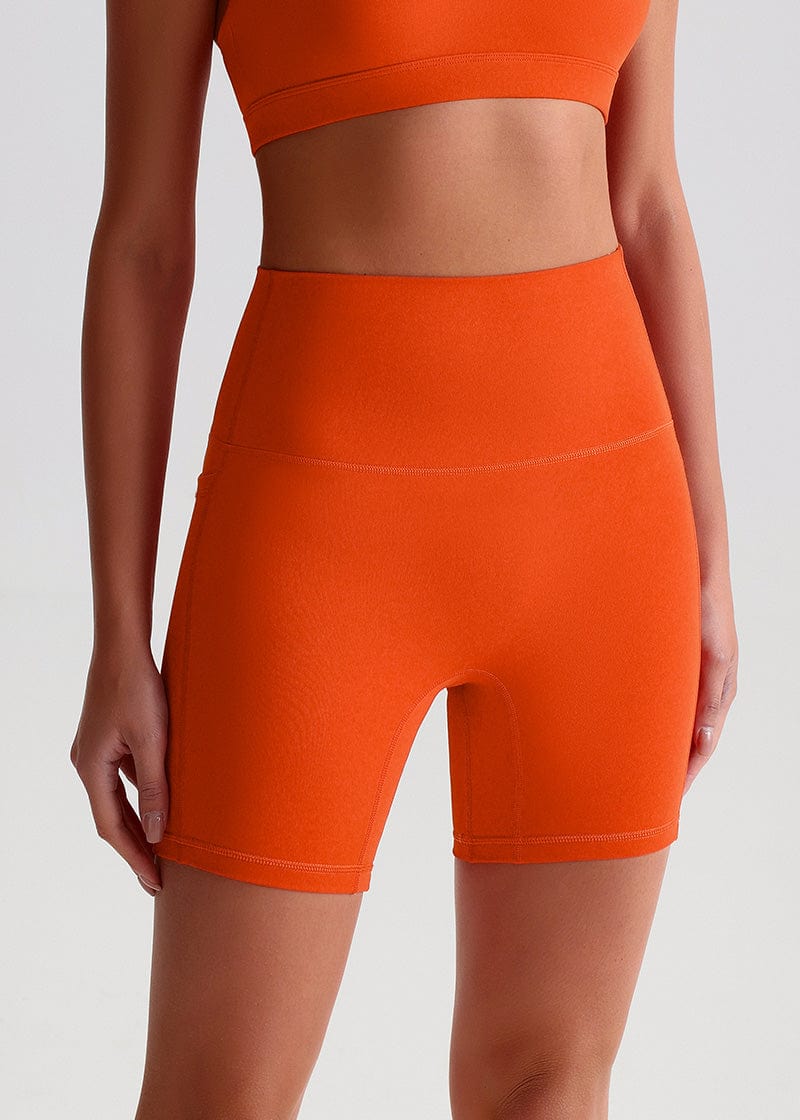 SisFlow™ No Line Yoga Pockets Shorts-Colorful Workout Shorts-Fox Red-1