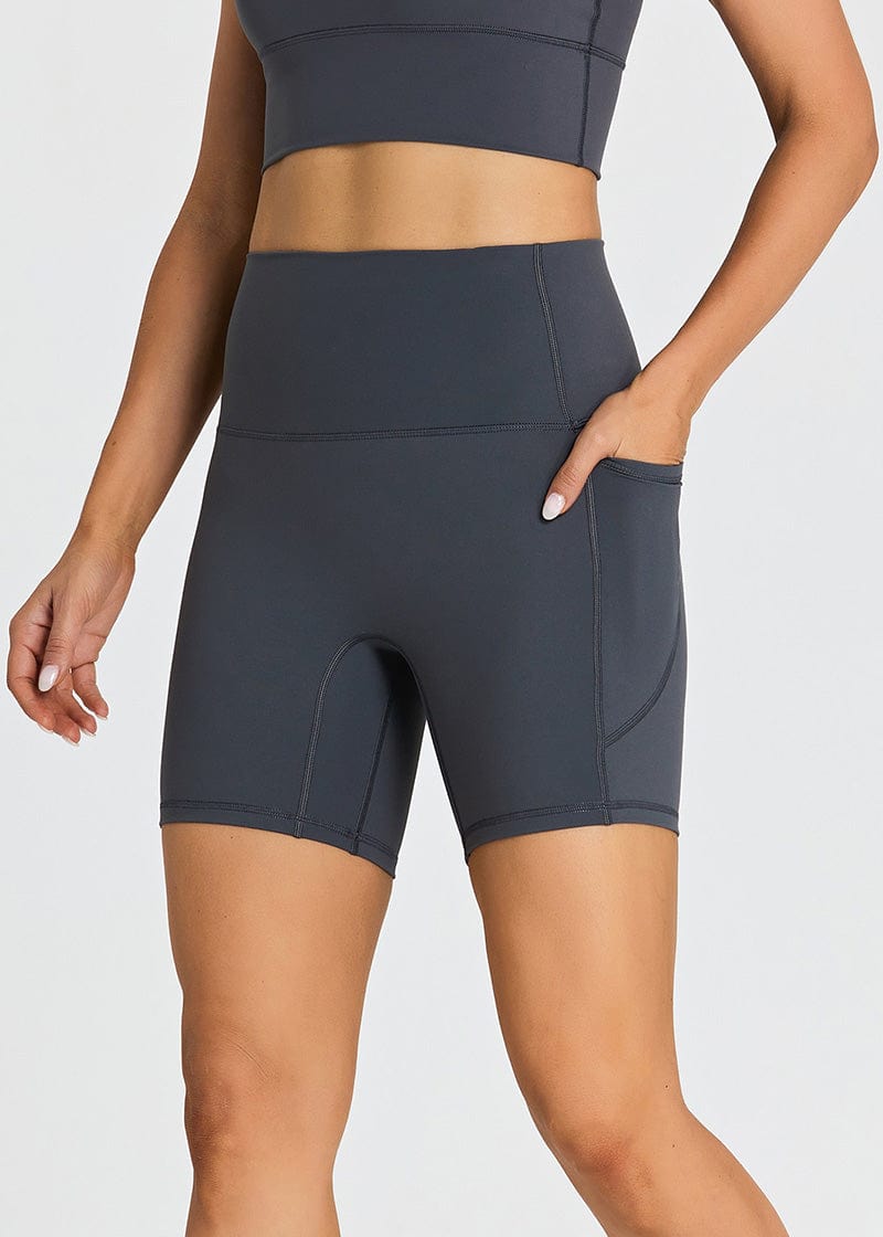 SisFlow™ No Line Yoga Pockets Shorts-Colorful Workout Shorts-Ink Grey-1