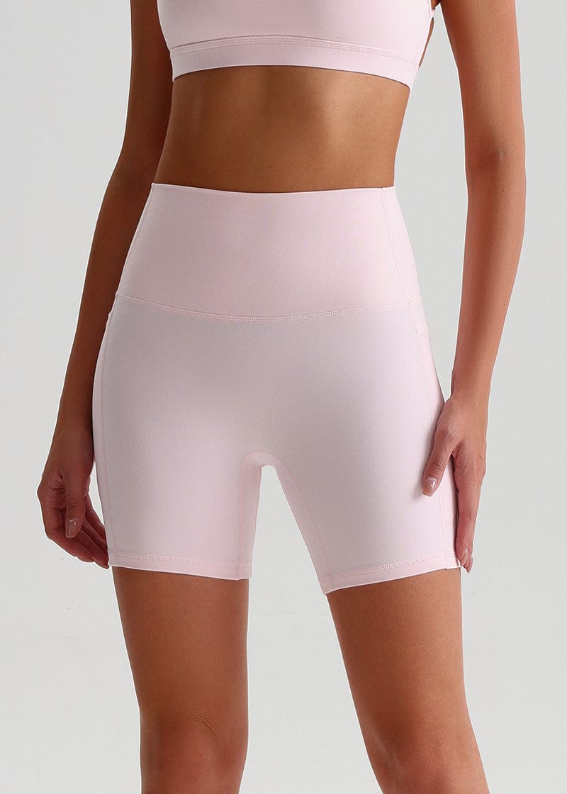 SisFlow™ No Line Yoga Pockets Shorts-Colorful Workout Shorts-Milkshake Pink-1