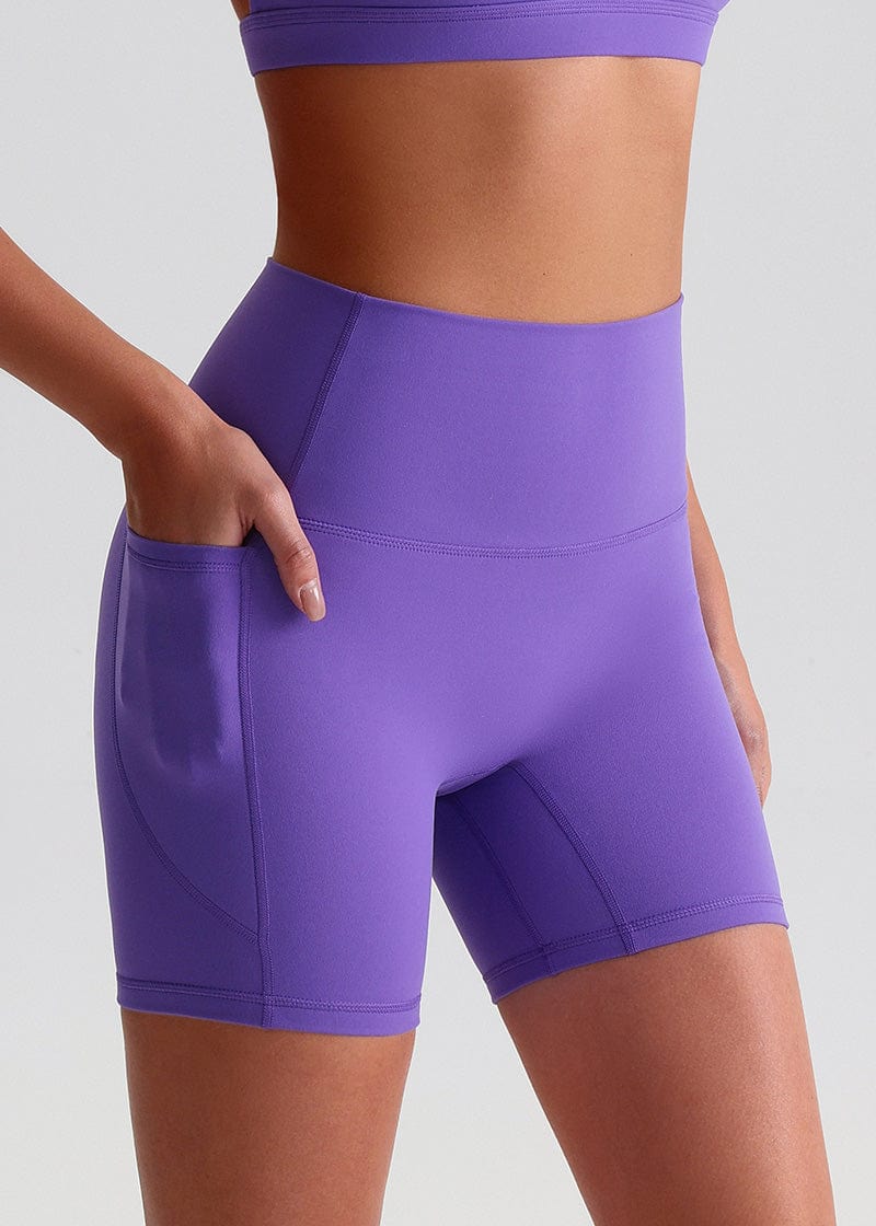 SisFlow™ No Line Yoga Pockets Shorts-Colorful Workout Shorts-Passion Purple-1