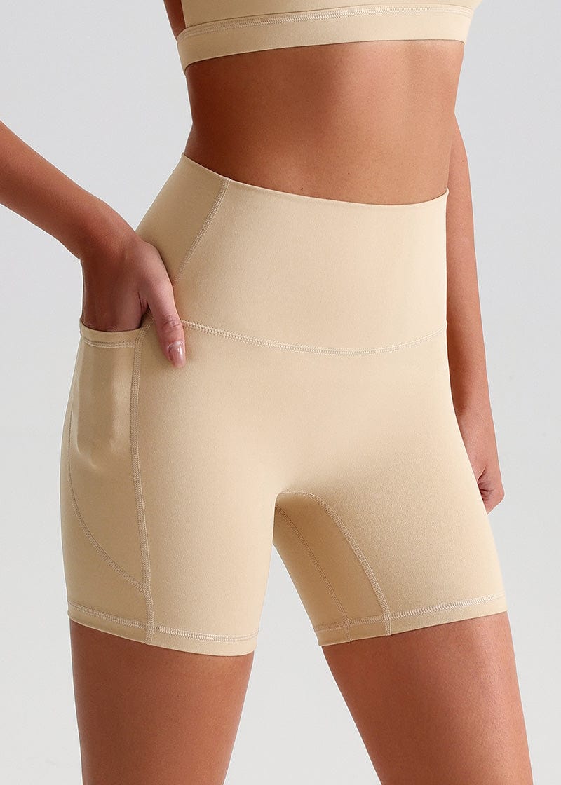 SisFlow™ No Line Yoga Pockets Shorts-Colorful Workout Shorts-Peanut Butter-1