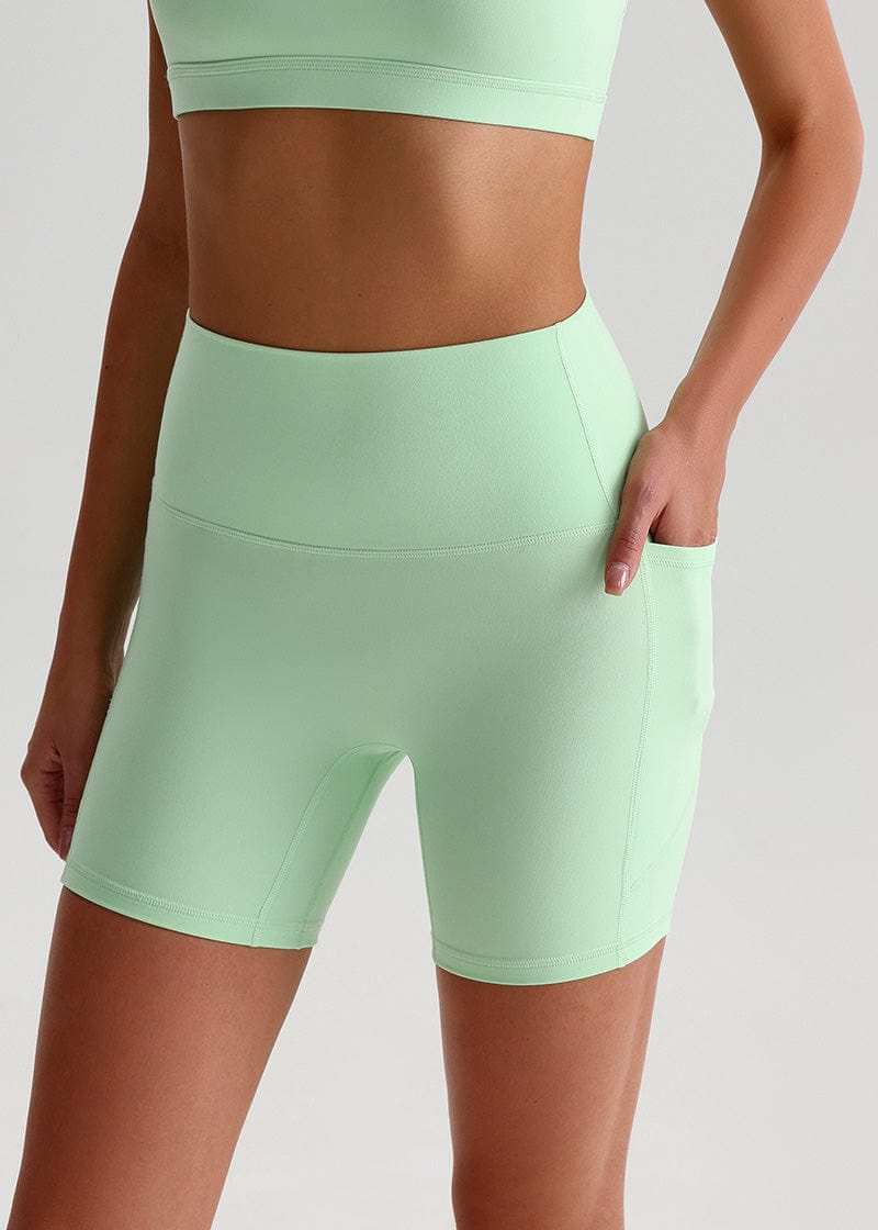 SisFlow™ No Line Yoga Pockets Shorts-Colorful Workout Shorts-Serene Green-1