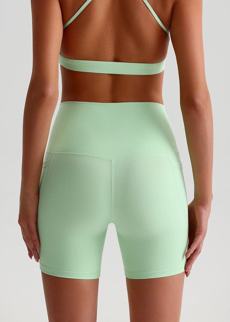 SisFlow™ No Line Yoga Pockets Shorts-Colorful Workout Shorts-Serene Green-2