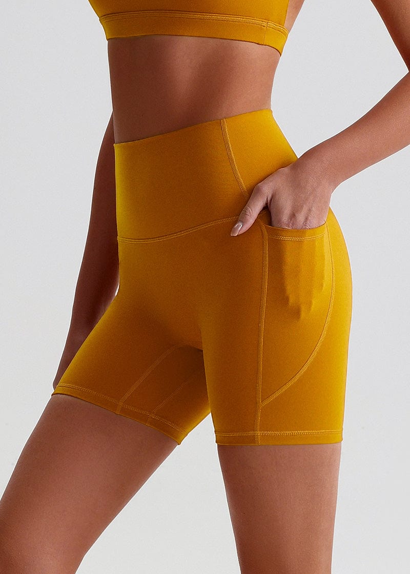 SisFlow™ No Line Yoga Pockets Shorts-Colorful Workout Shorts-Sudan Brown-1