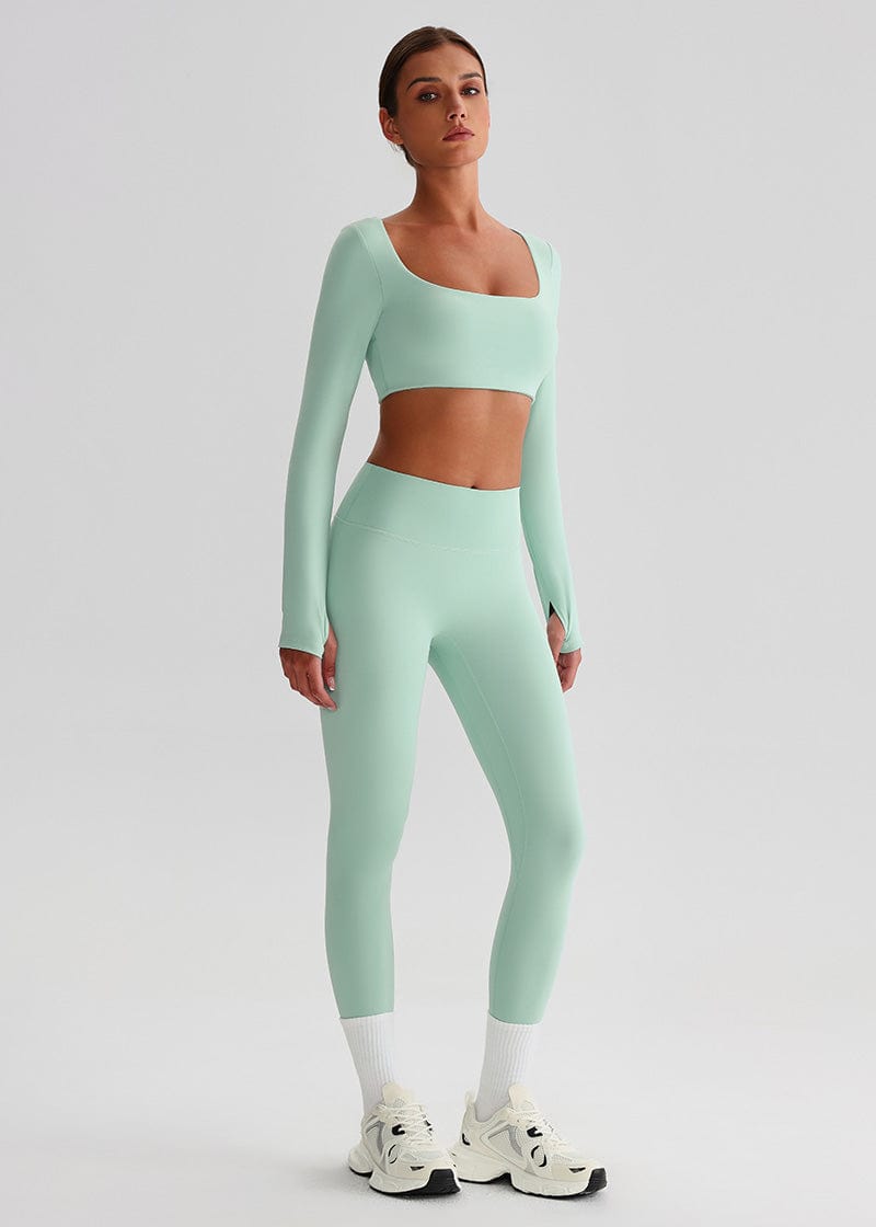 SISQUEEN Crop Long Sleeve Shirt - Women’s Yoga Sports Top-Green Sports Top-36
