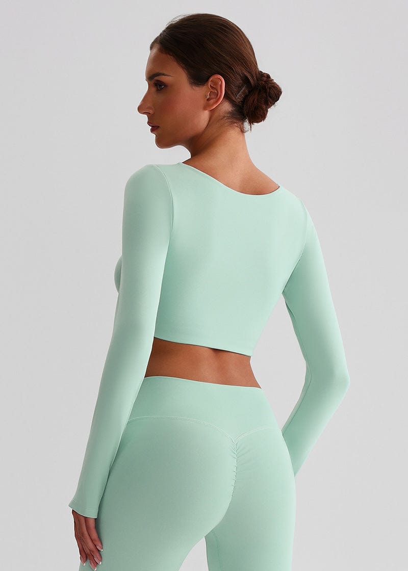SISQUEEN Crop Long Sleeve Shirt - Women’s Yoga Sports Top-Green Sports Top-35