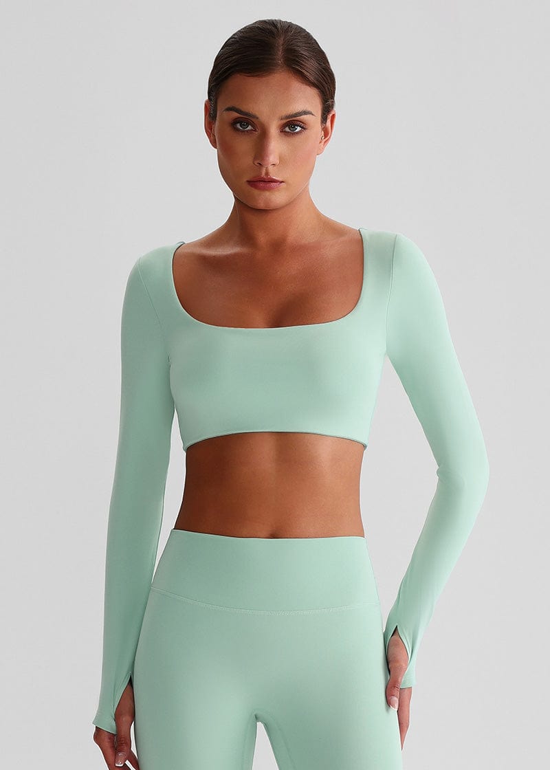 SISQUEEN Crop Long Sleeve Shirt - Women’s Yoga Sports Top-Green Sports Top-34