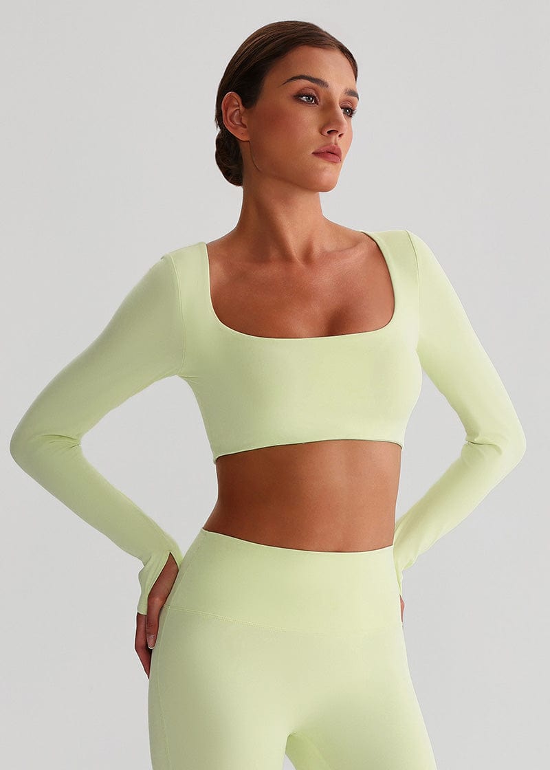 SISQUEEN Crop Long Sleeve Shirt - Women’s Yoga Sports Top-Green Sports Top-31