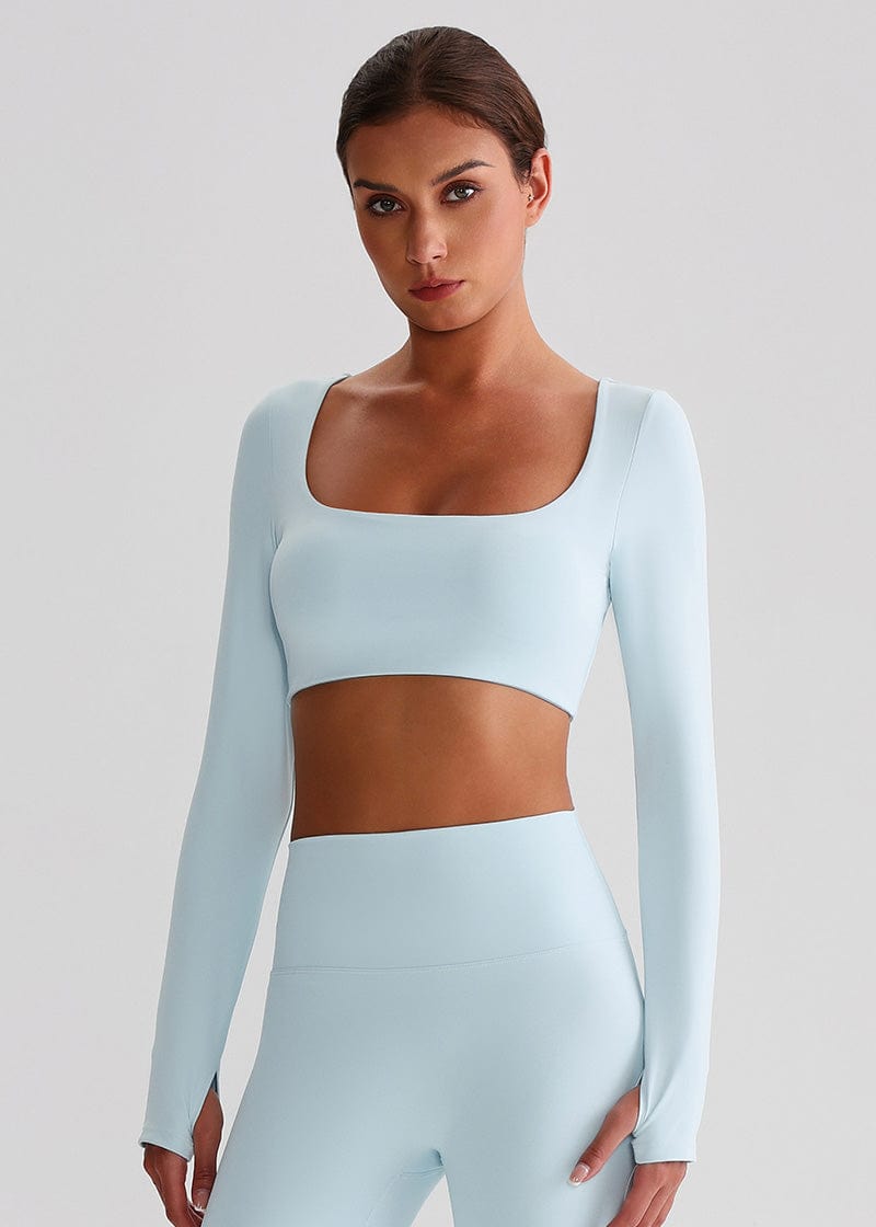 SISQUEEN Crop Long Sleeve Shirt - Women’s Yoga Sports Top-Blue Sports Top-28