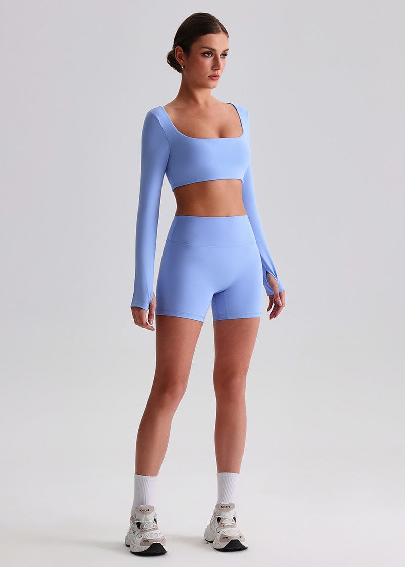 SISQUEEN Crop Long Sleeve Shirt - Women’s Yoga Sports Top-Blue Sports Top-27