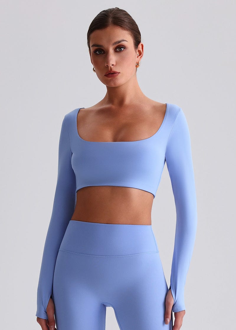 SISQUEEN Crop Long Sleeve Shirt - Women’s Yoga Sports Top-Blue Sports Top-25