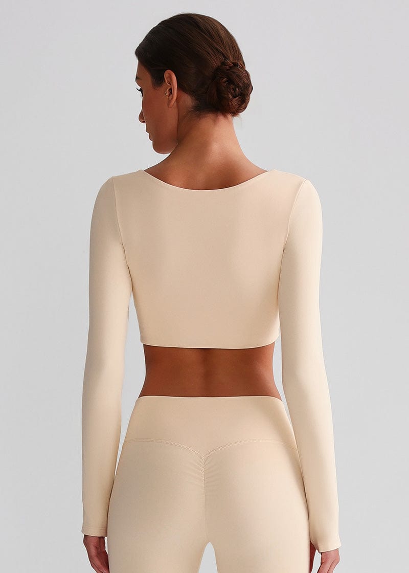 SISQUEEN Crop Long Sleeve Shirt - Women’s Yoga Sports Top-White Sports Top-23