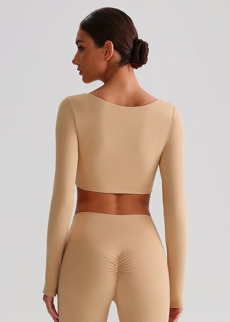 SISQUEEN Crop Long Sleeve Shirt - Women’s Yoga Sports Top-Brown Sports Top-20