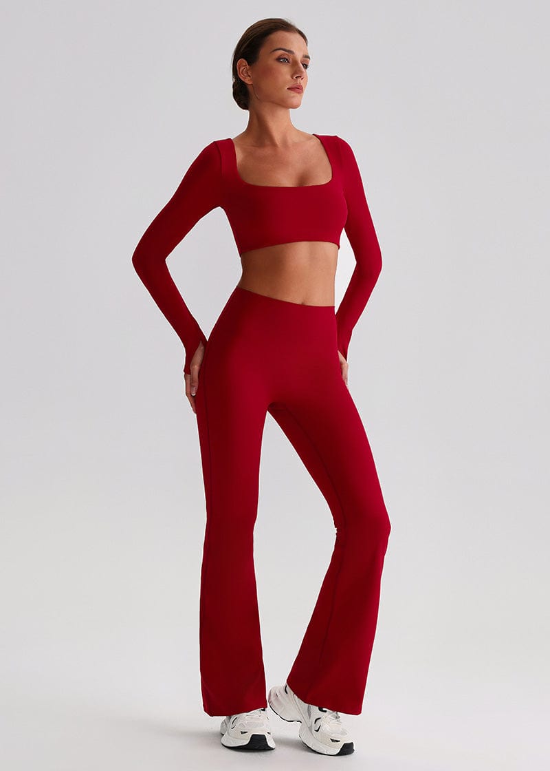SISQUEEN Crop Long Sleeve Shirt - Women’s Yoga Sports Top-Red Sports Top-15
