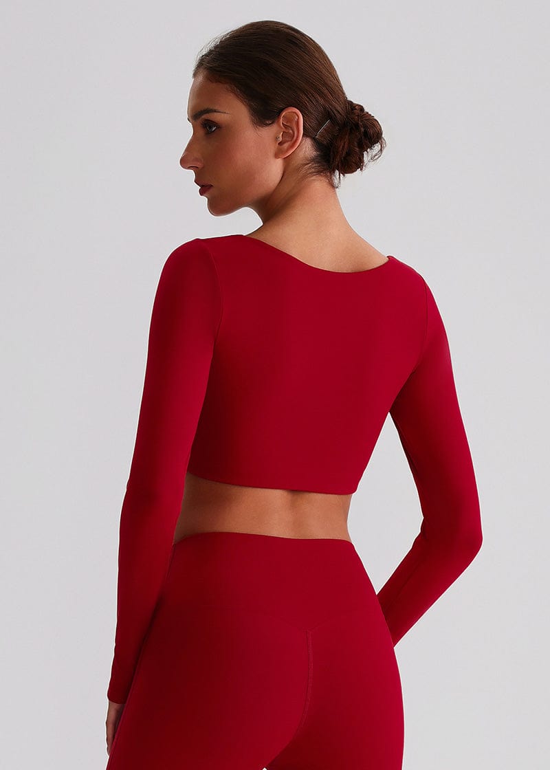 SISQUEEN Crop Long Sleeve Shirt - Women’s Yoga Sports Top-Red Sports Top-14