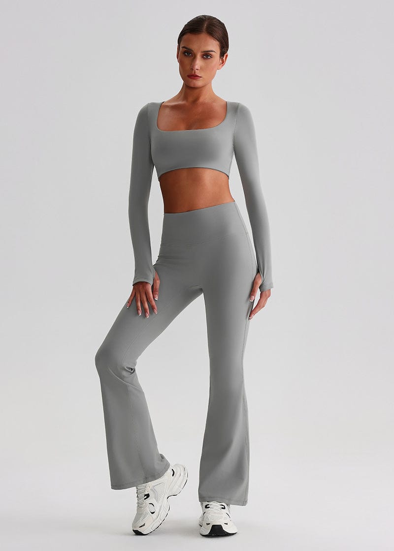 SISQUEEN Crop Long Sleeve Shirt - Women’s Yoga Sports Top-Gray Sports Top-12