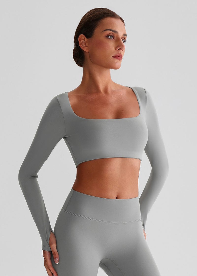 SISQUEEN Crop Long Sleeve Shirt - Women’s Yoga Sports Top-Gray Sports Top-10
