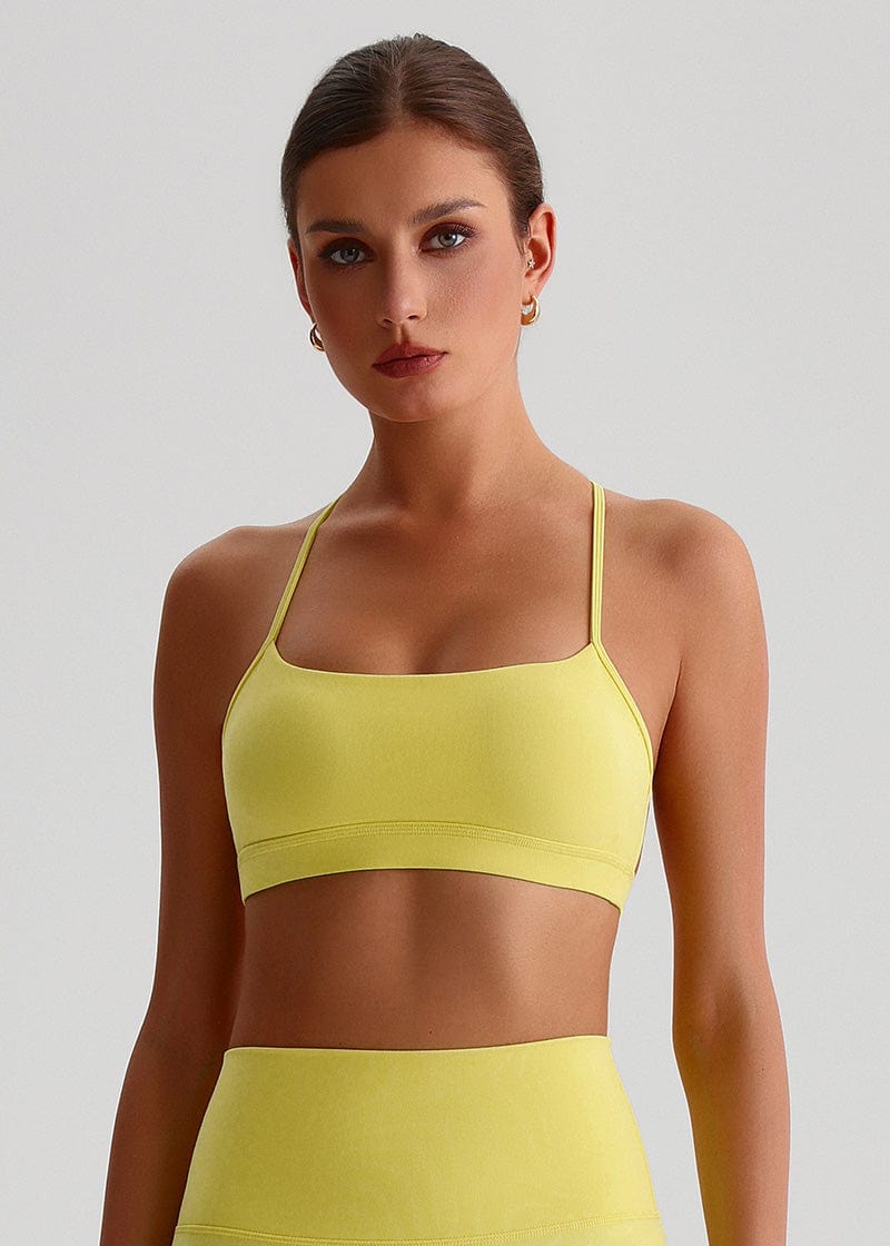SISQUEEN Open Back Sports Bra - Strappy Cross Back Yoga Top-Yellow Sports Bra-34