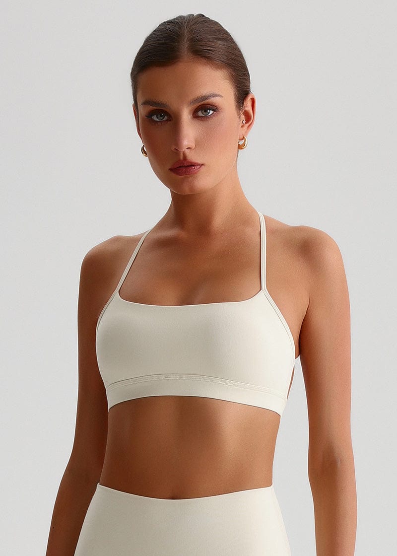 SISQUEEN Open Back Sports Bra - Strappy Cross Back Yoga Top-White Sports Bra-40