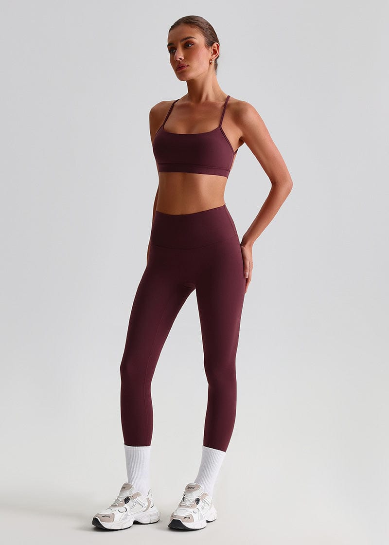 SISQUEEN Open Back Sports Bra - Strappy Cross Back Yoga Top-Brown Sports Bra-09