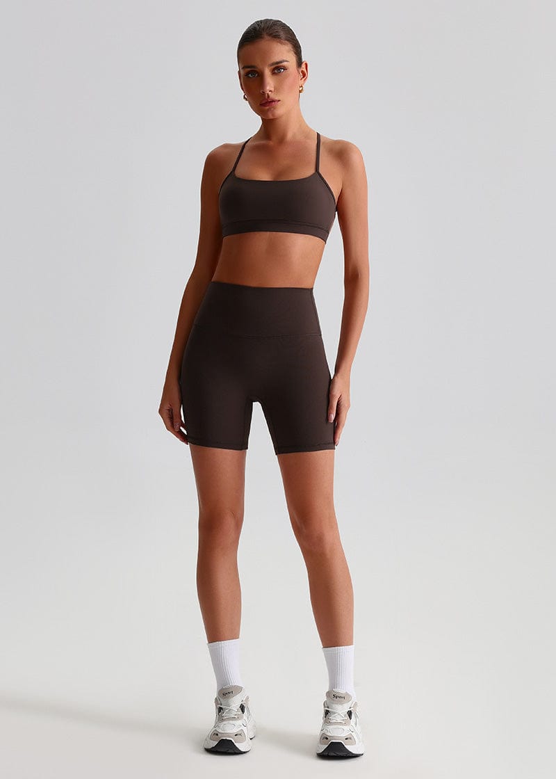 SISQUEEN Open Back Sports Bra - Strappy Cross Back Yoga Top-Brown Sports Bra-06