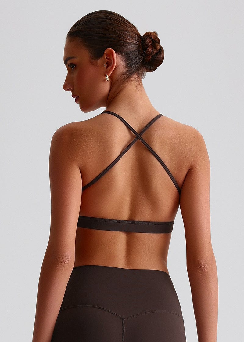 SISQUEEN Open Back Sports Bra - Strappy Cross Back Yoga Top-Brown  Sports Bra-05