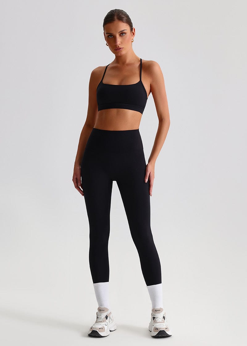 SISQUEEN Open Back Sports Bra - Strappy Cross Back Yoga Top-Black Sports Bra-03