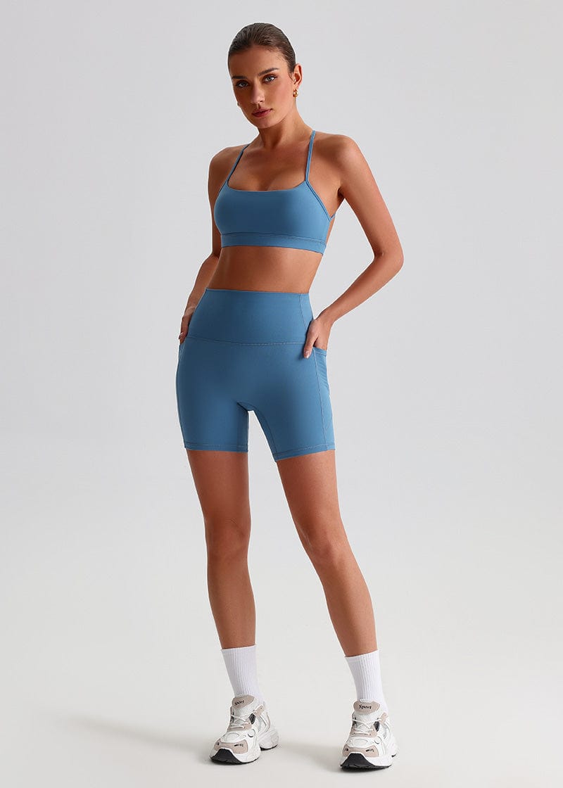SISQUEEN Open Back Sports Bra - Strappy Cross Back Yoga Top-Blue Sports Bra-15