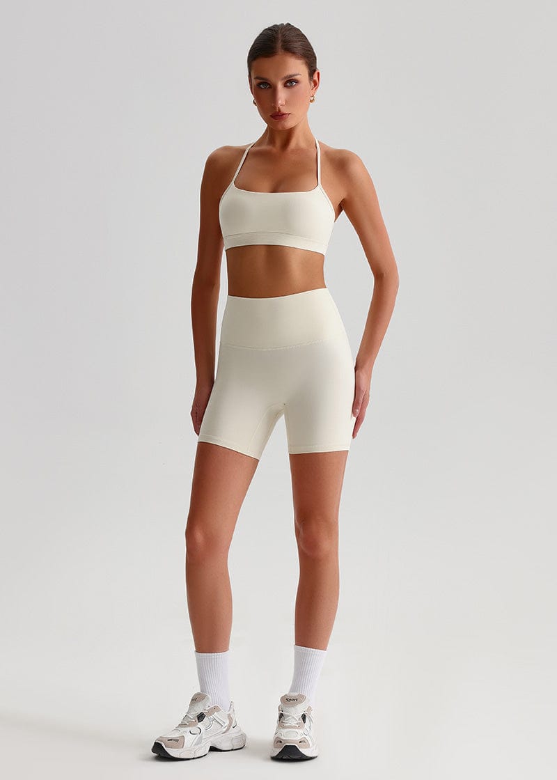SISQUEEN Open Back Sports Bra - Strappy Cross Back Yoga Top-White Sports Bra-42