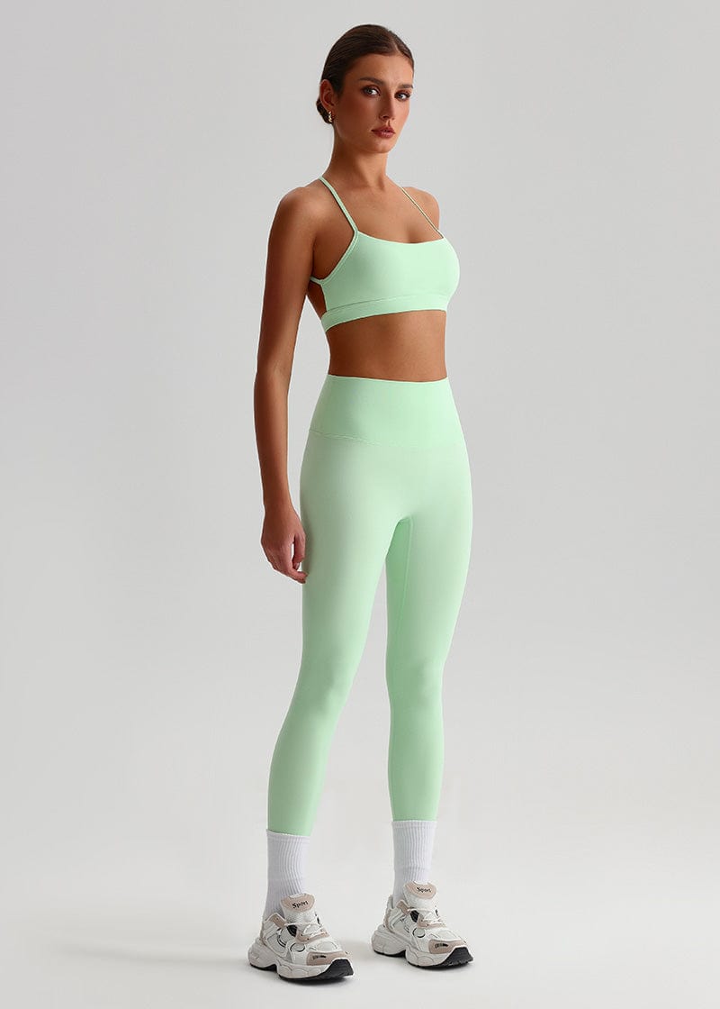 SISQUEEN Open Back Sports Bra - Strappy Cross Back Yoga Top-Green Sports Bra-39