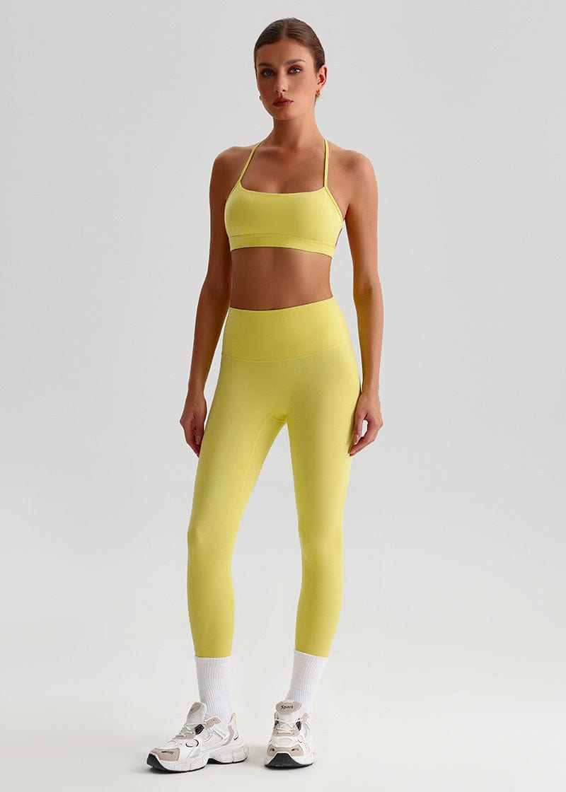 SISQUEEN Open Back Sports Bra - Strappy Cross Back Yoga Top-Yellow Sports Bra-36