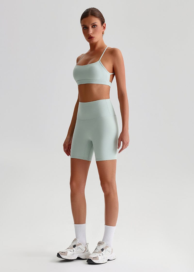 SISQUEEN Open Back Sports Bra - Strappy Cross Back Yoga Top-Blue Sports Bra-33