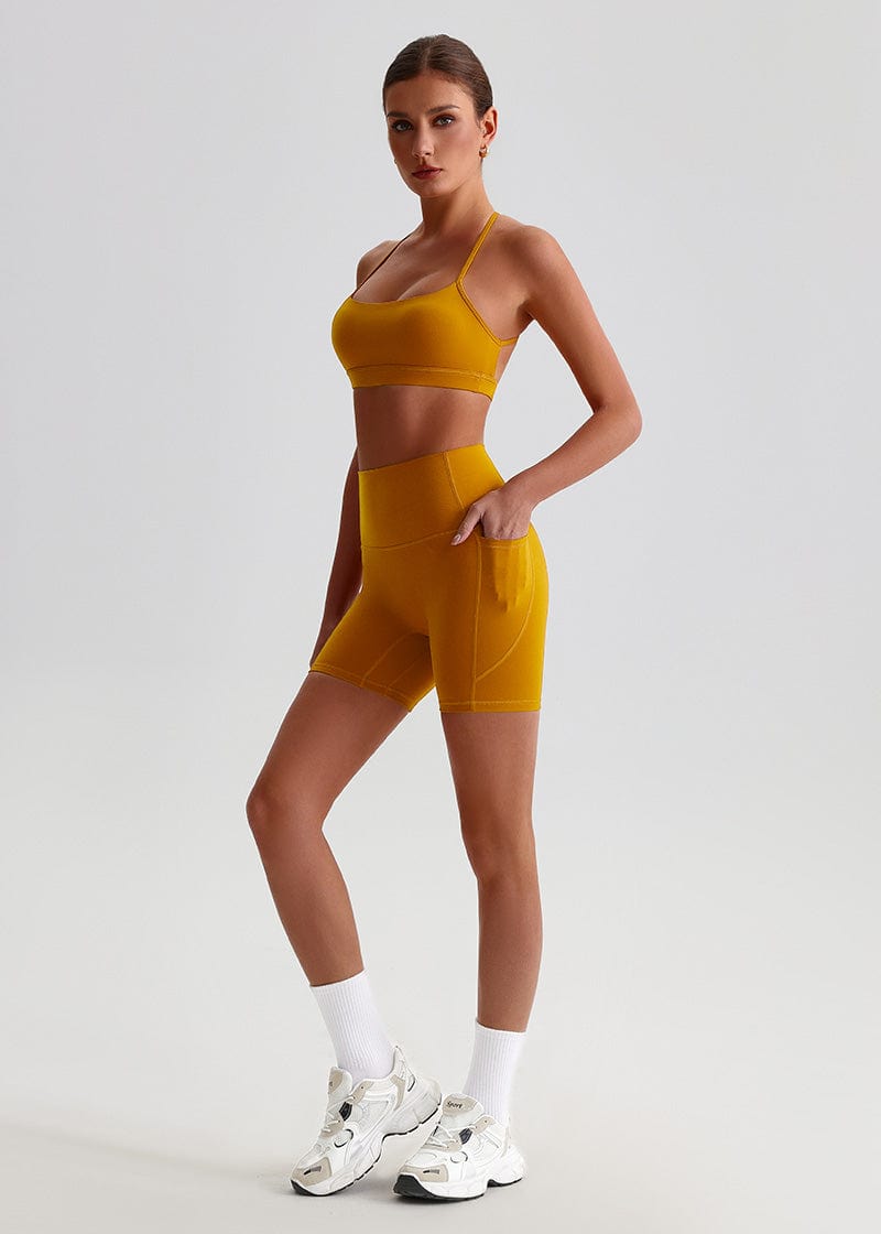 SISQUEEN Open Back Sports Bra - Strappy Cross Back Yoga Top-Yellow Sports Bra-21