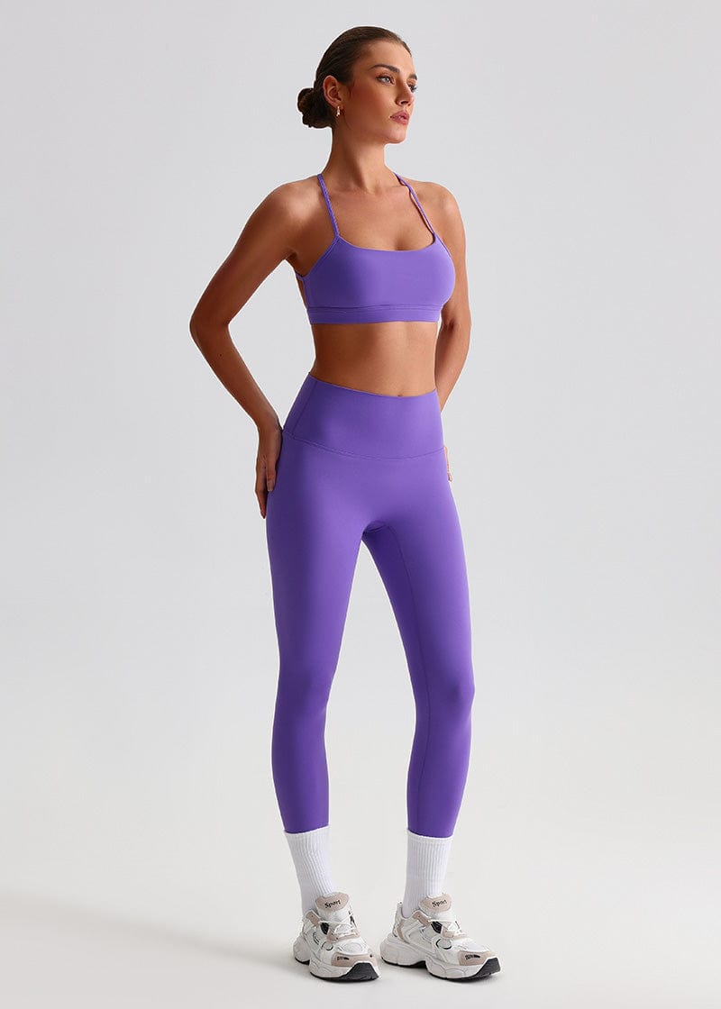 SISQUEEN Open Back Sports Bra - Strappy Cross Back Yoga Top-Purple Sports Bra-18
