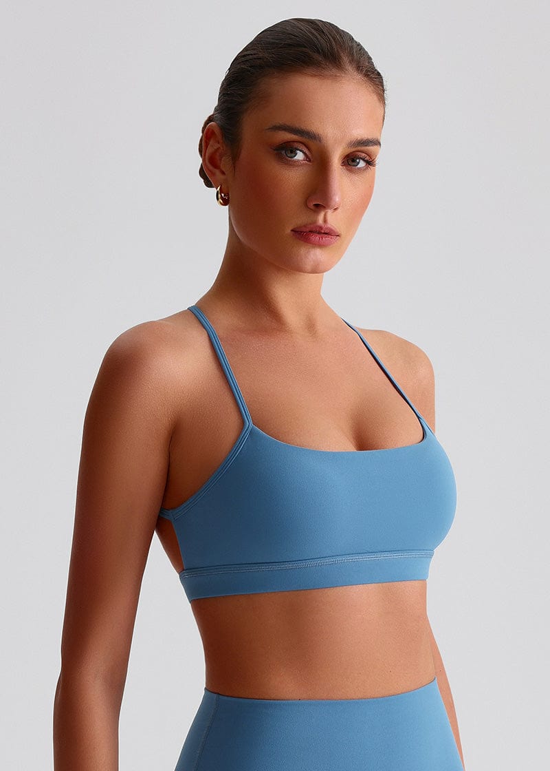 SISQUEEN Open Back Sports Bra - Strappy Cross Back Yoga Top-Blue Sports Bra-13