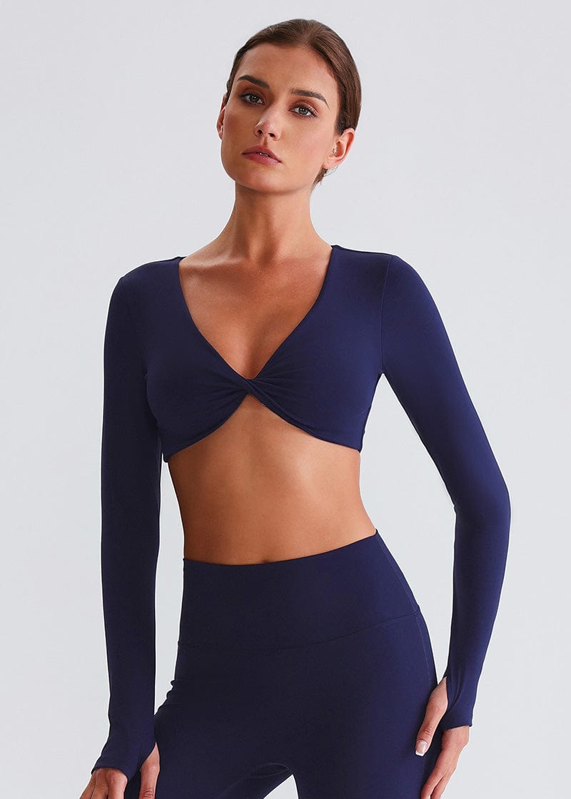 SISQUEEN Twist Crop Long Sleeve Shirt – Yoga Workout Top-Blue Sports Top-10