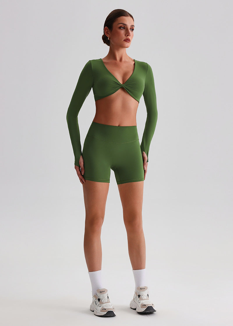 SISQUEEN Twist Crop Long Sleeve Shirt – Yoga Workout Top-Green Sports Top-18