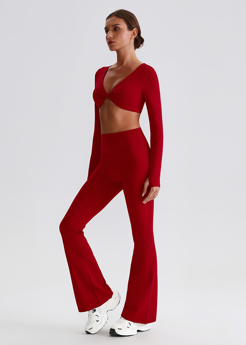SISQUEEN Twist Crop Long Sleeve Shirt – Yoga Workout Top-Red Sports Top-15